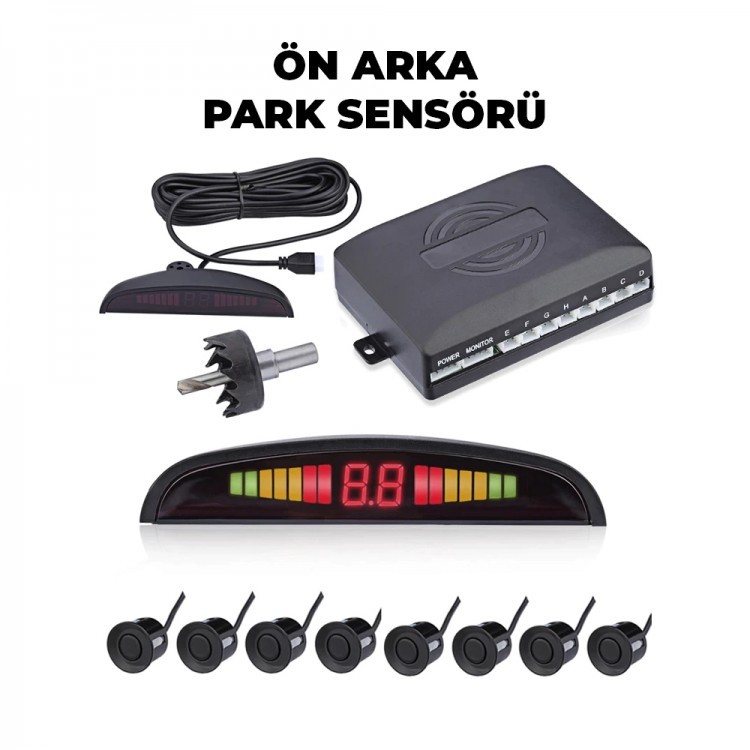 Ekranlı Ön Arka Park Sensörü 8 Sensörlü Siyah 22mm